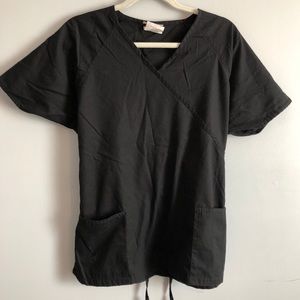 Butter-Soft Mock Wrap Scrub Top Black Large